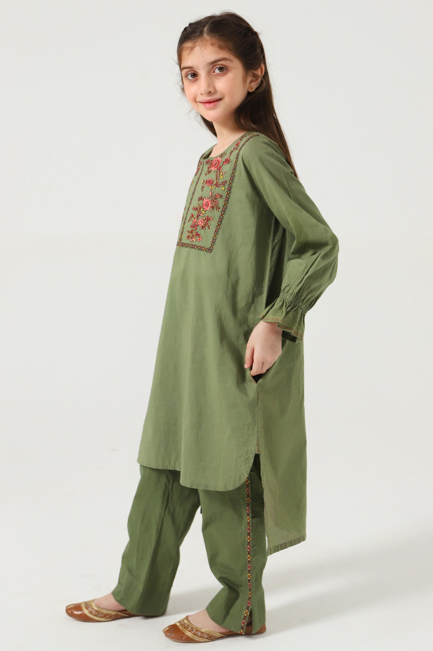 Stitched 2 Piece Embroidered Cambric Suit