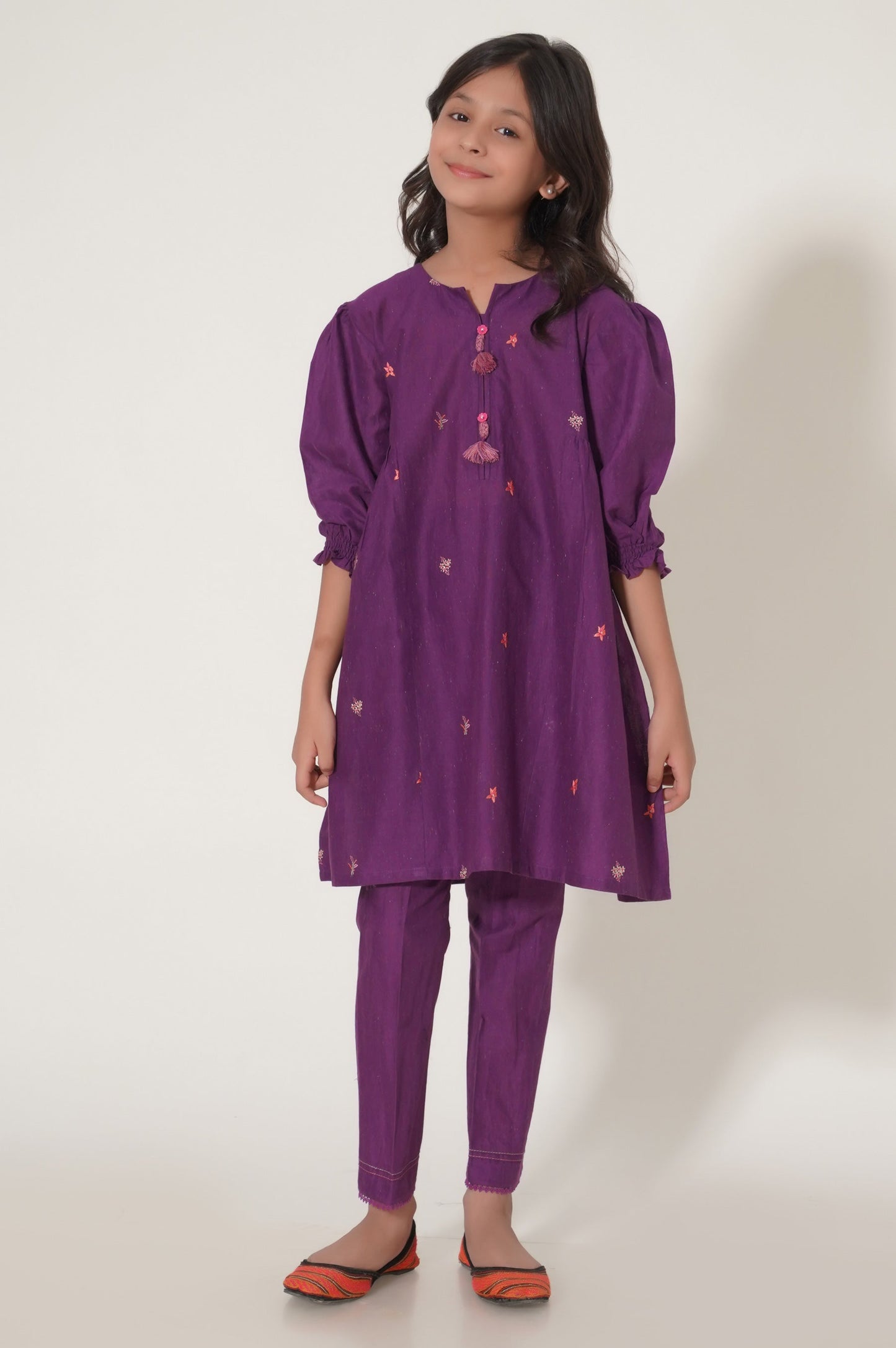 Stitched 2 Piece Embroidered Cotton Neps Suit