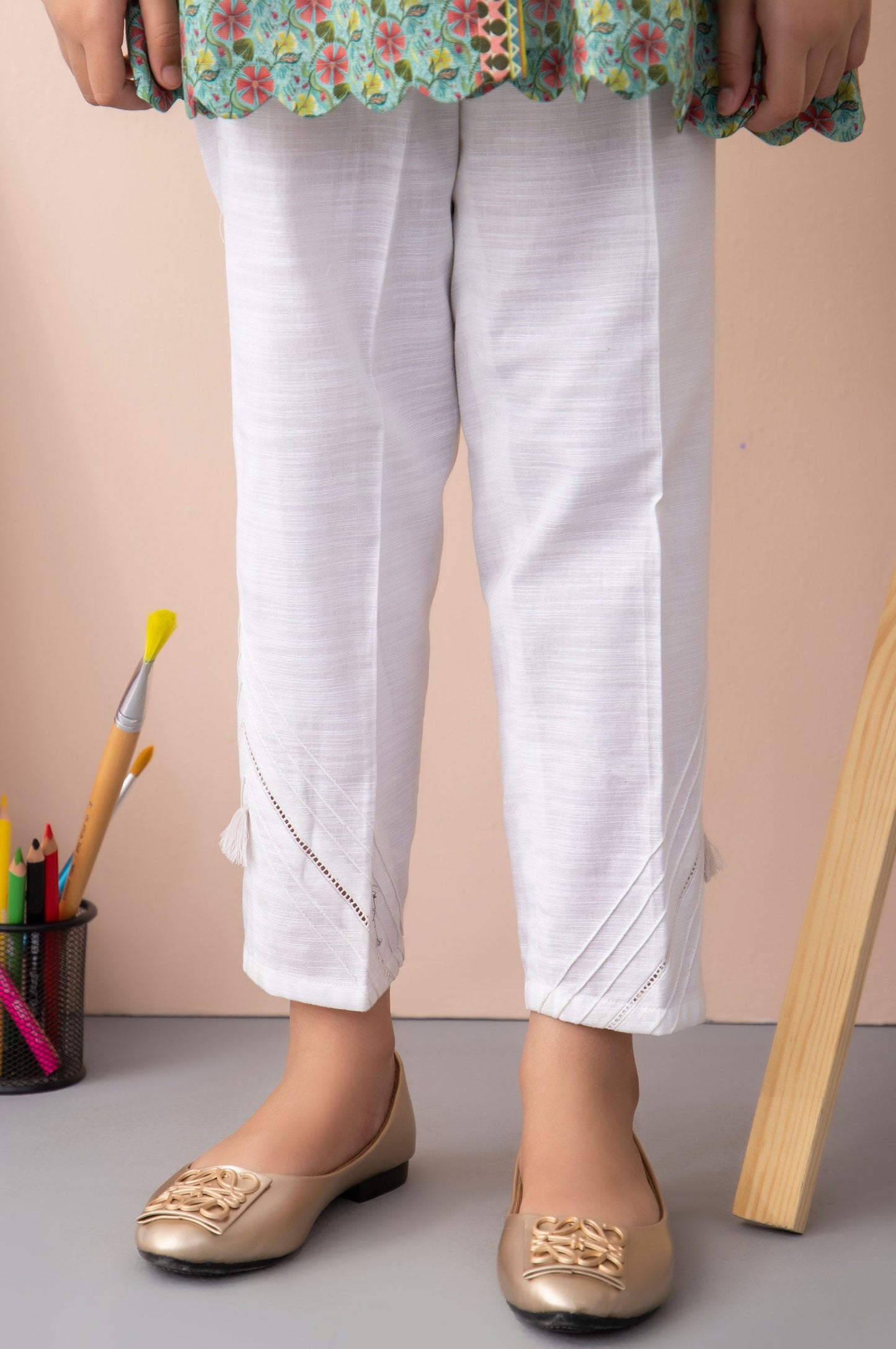 Embellished Khaddar Junior Pant - White