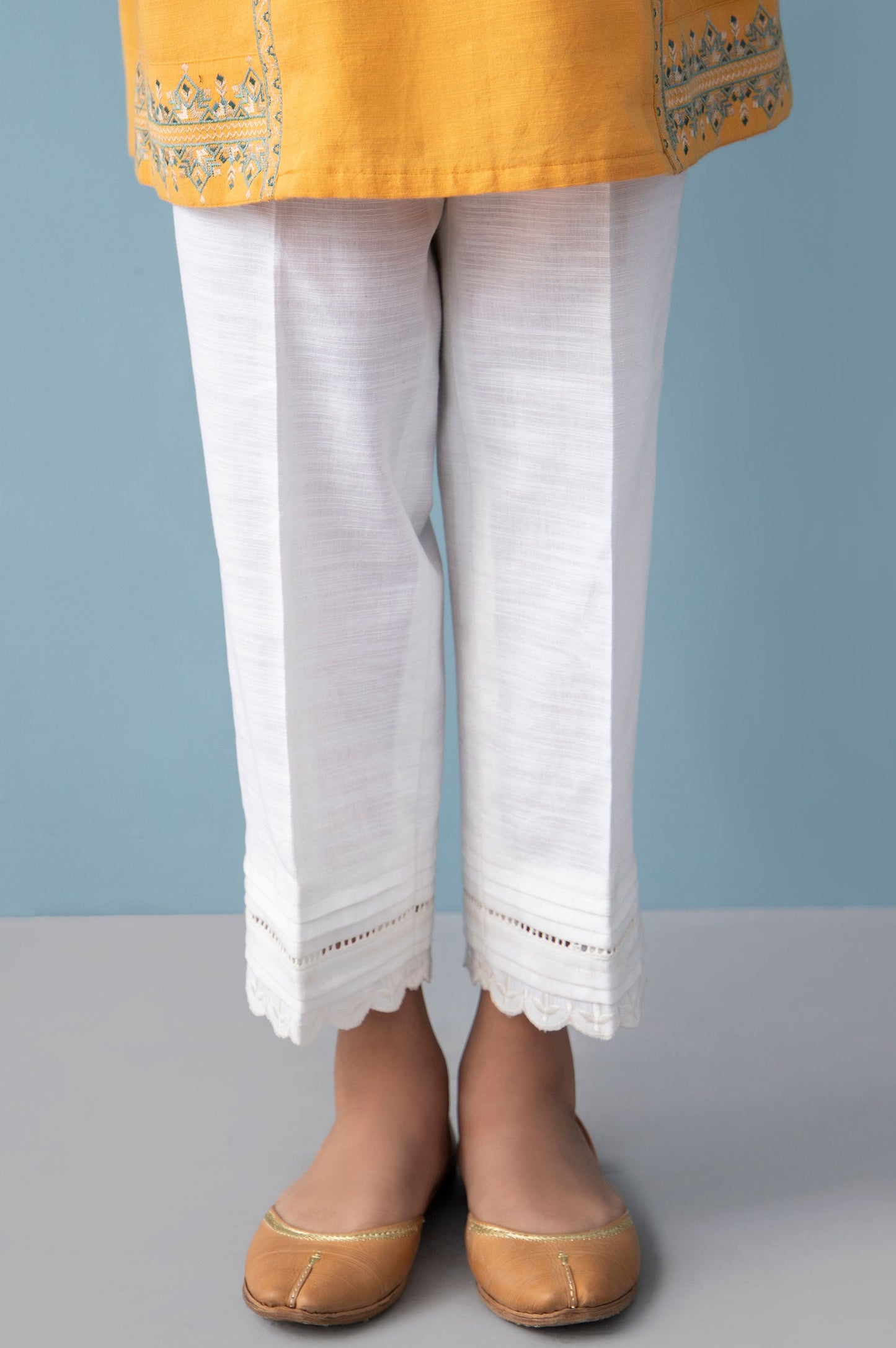 Embroidered Khaddar Junior Pant - White