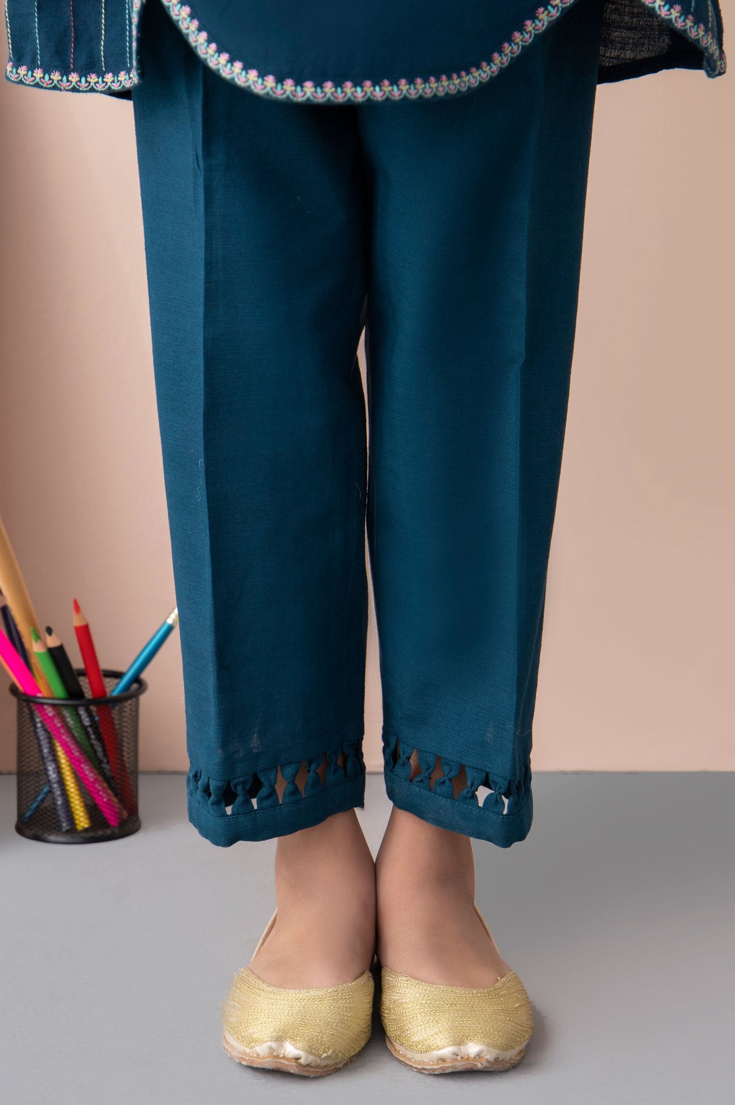 Embellished Khaddar Junior Pant - Moroccan Blue