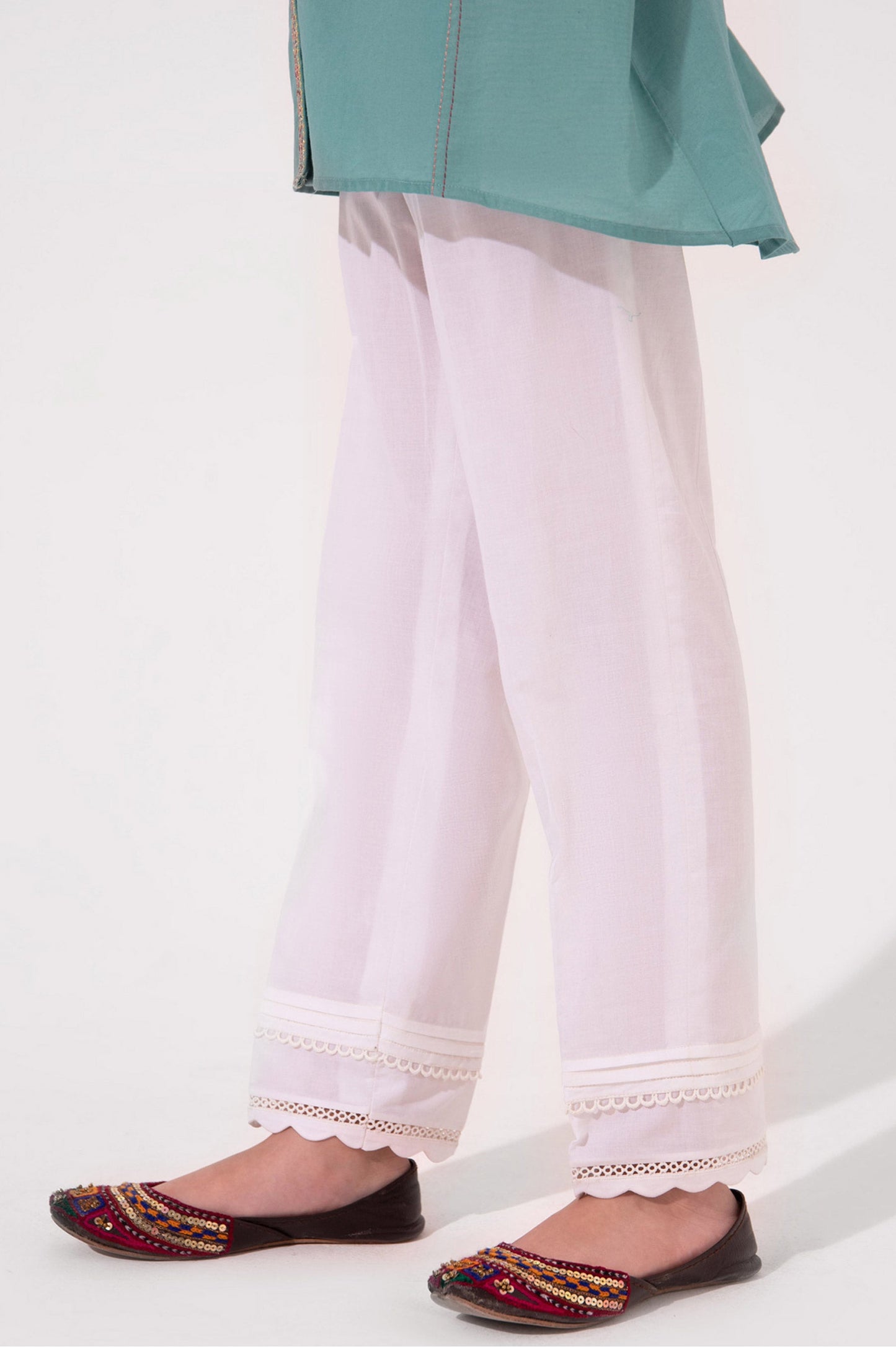 Stylized Cambric Cigaratte Junior Pants  - White