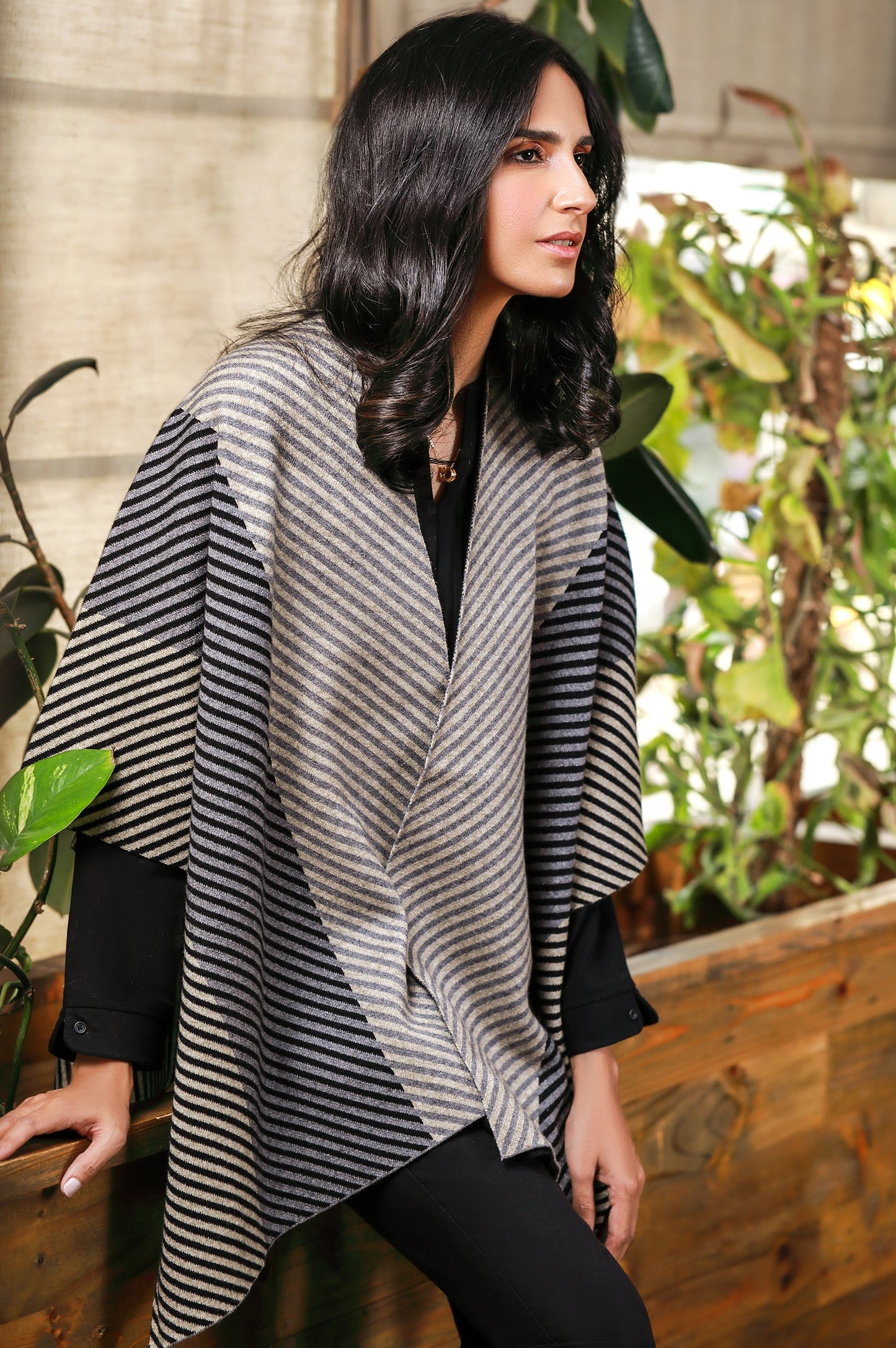 Monotone Striped Cape Shawl