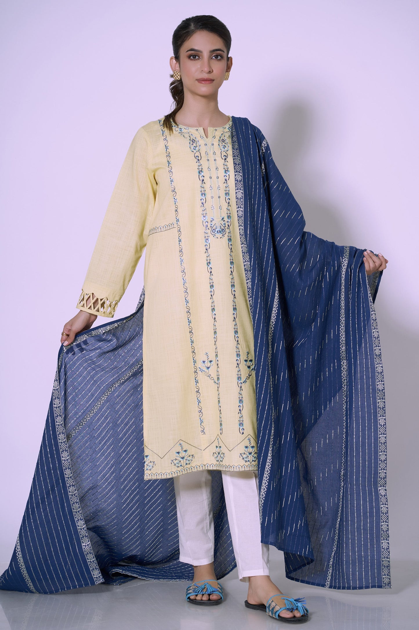 Stitched 2 piece Embroidered Cotton Slub Suit