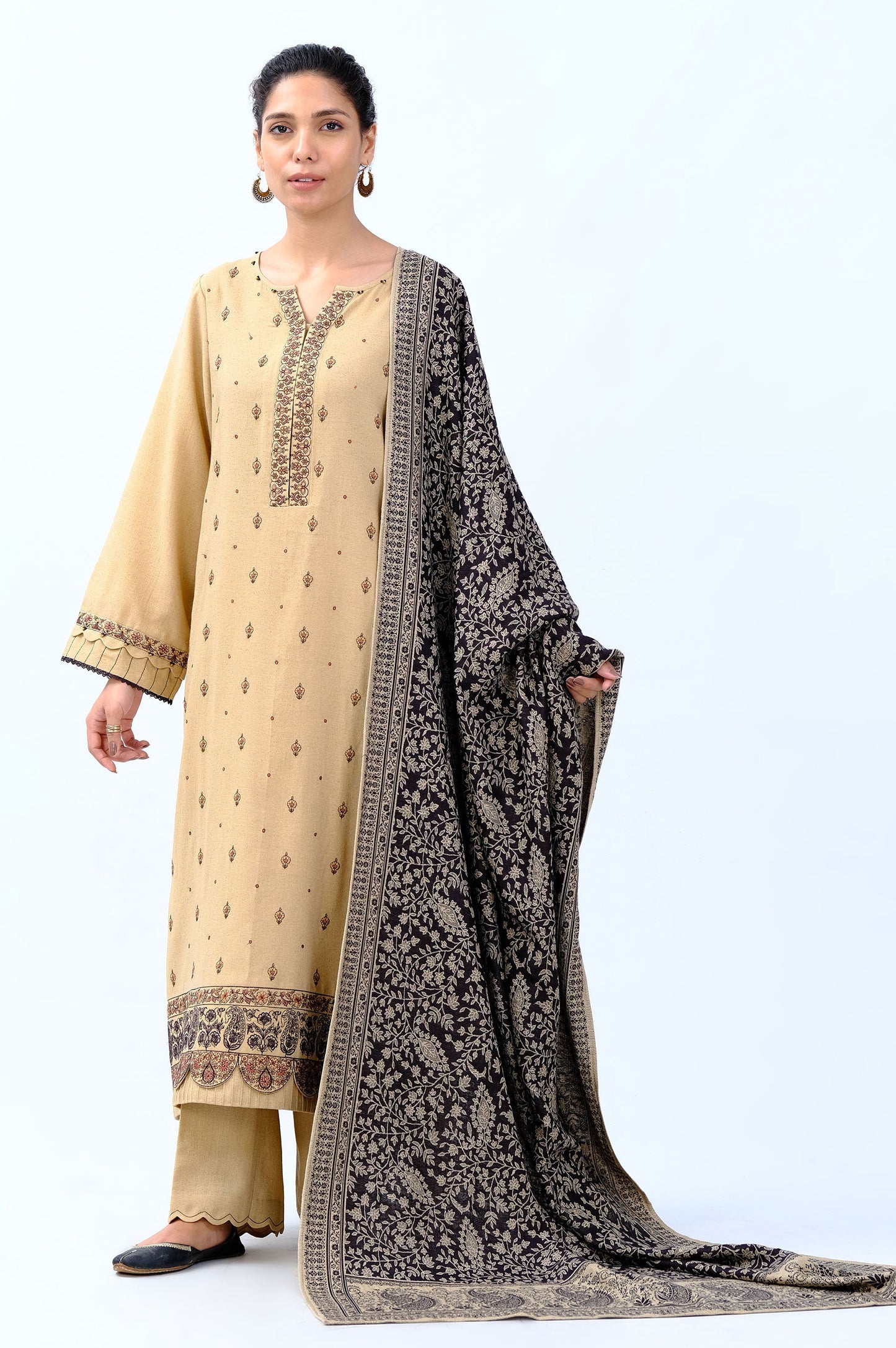 Stitched 3 Piece Embroidered Karandi Suit