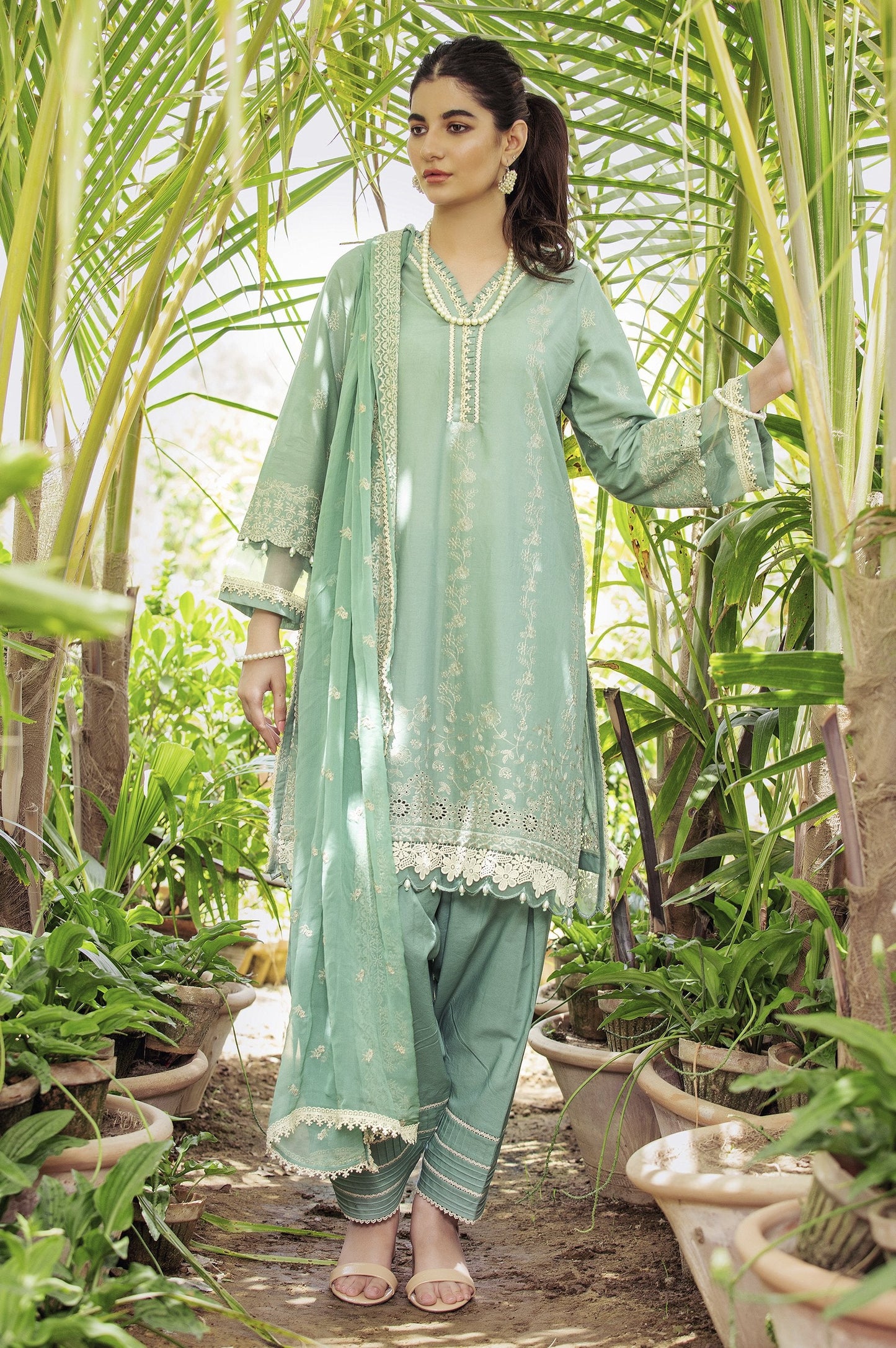 Unstitched 3 Piece Yards Dyed Chikankari Lawn Suit with Chiffon Chikankari Dupatta