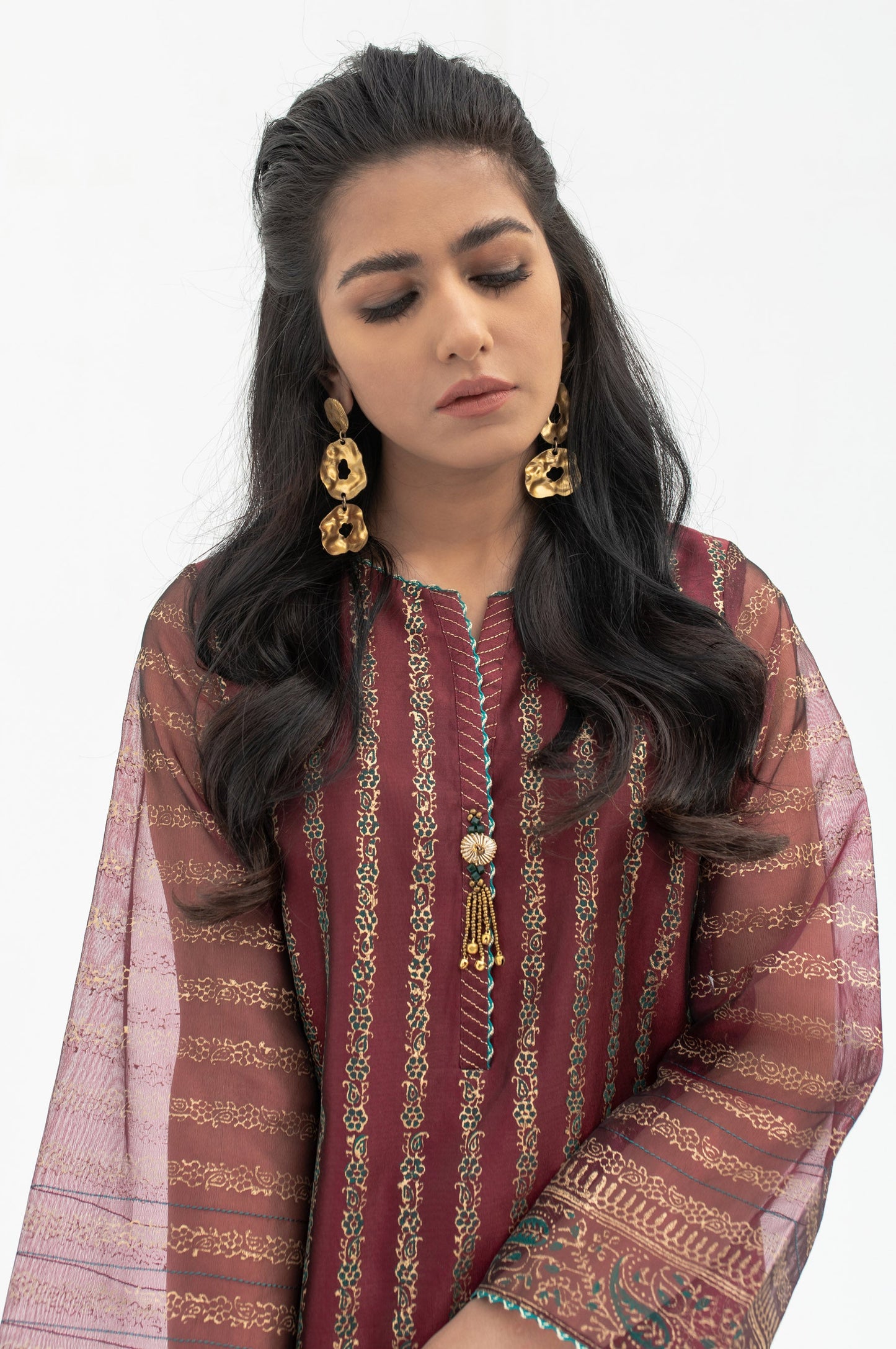 Stitched 1 Piece Organza Block Printed Shirt