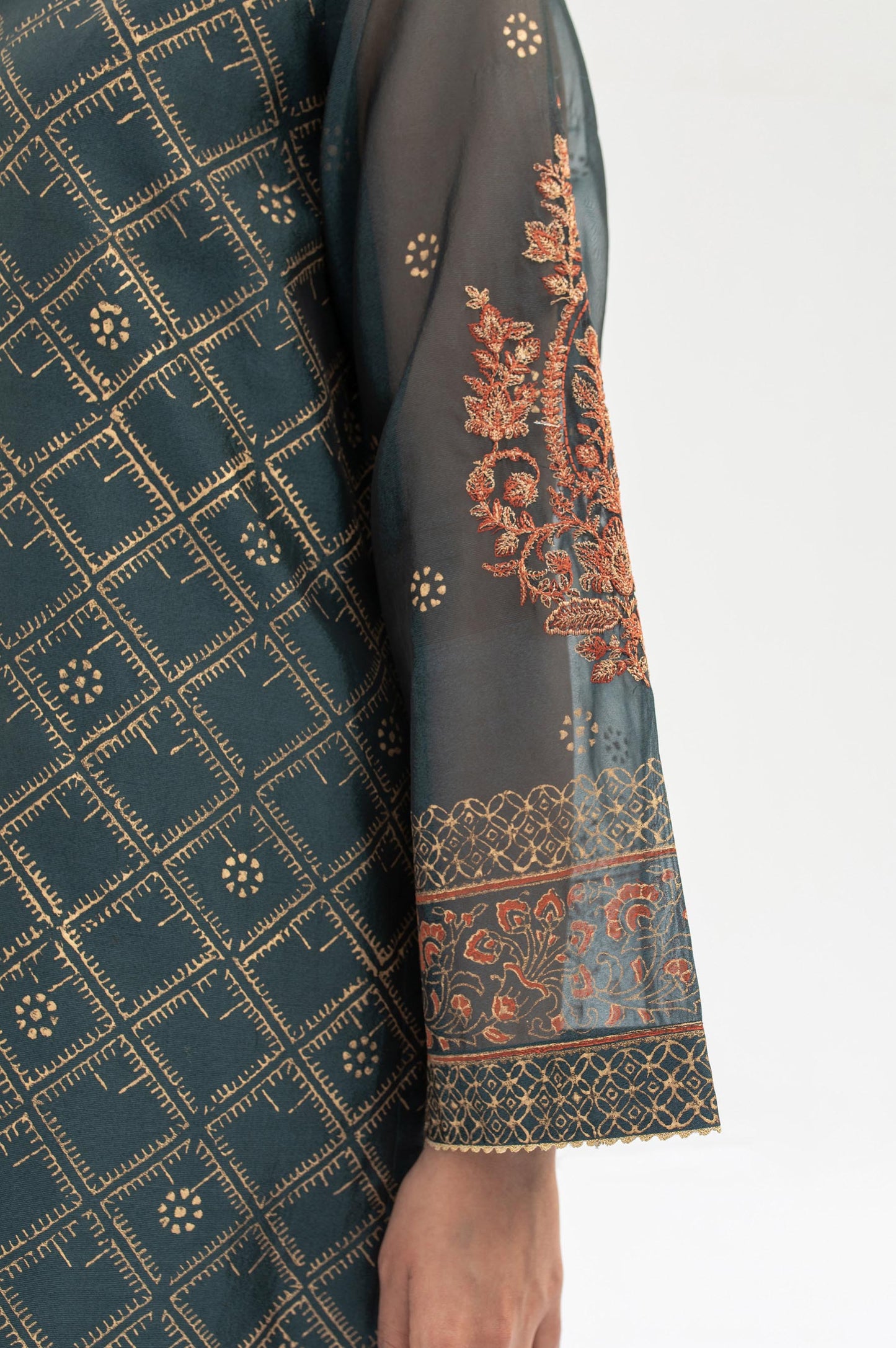 Stitched 1 Piece Block Printed Organza Shirt