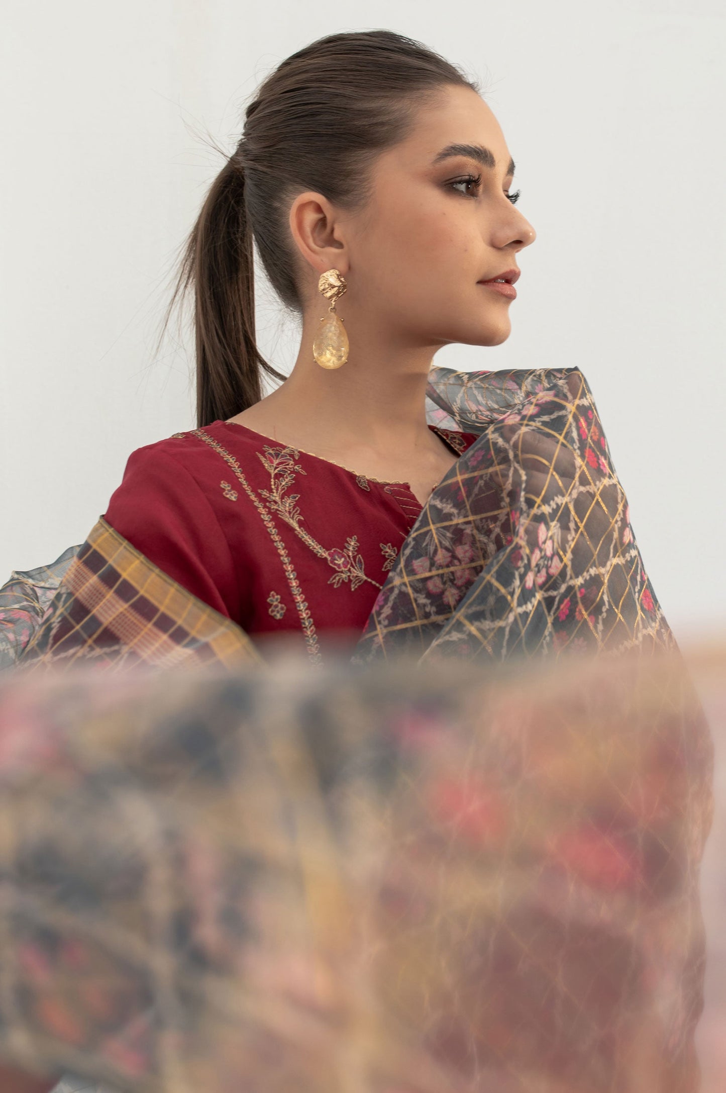 Stitched 2 Pieces Embroidered Organza Outfit