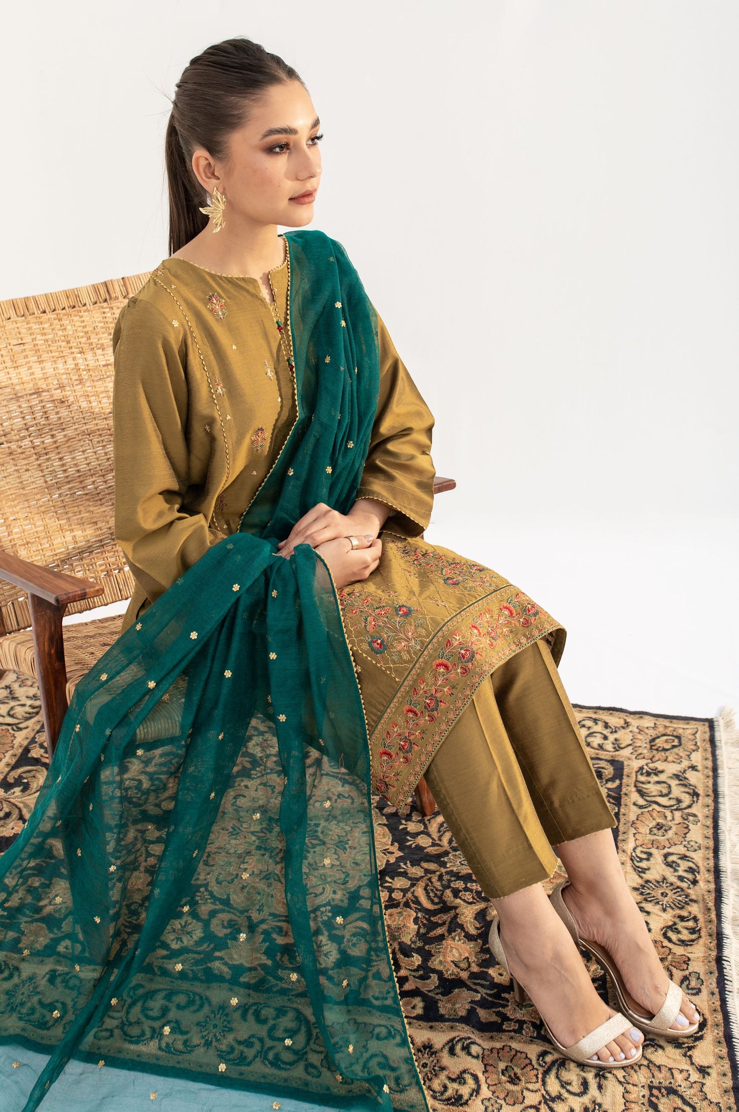 Stitched 2 Piece Embroidered Cotton Silk Suit