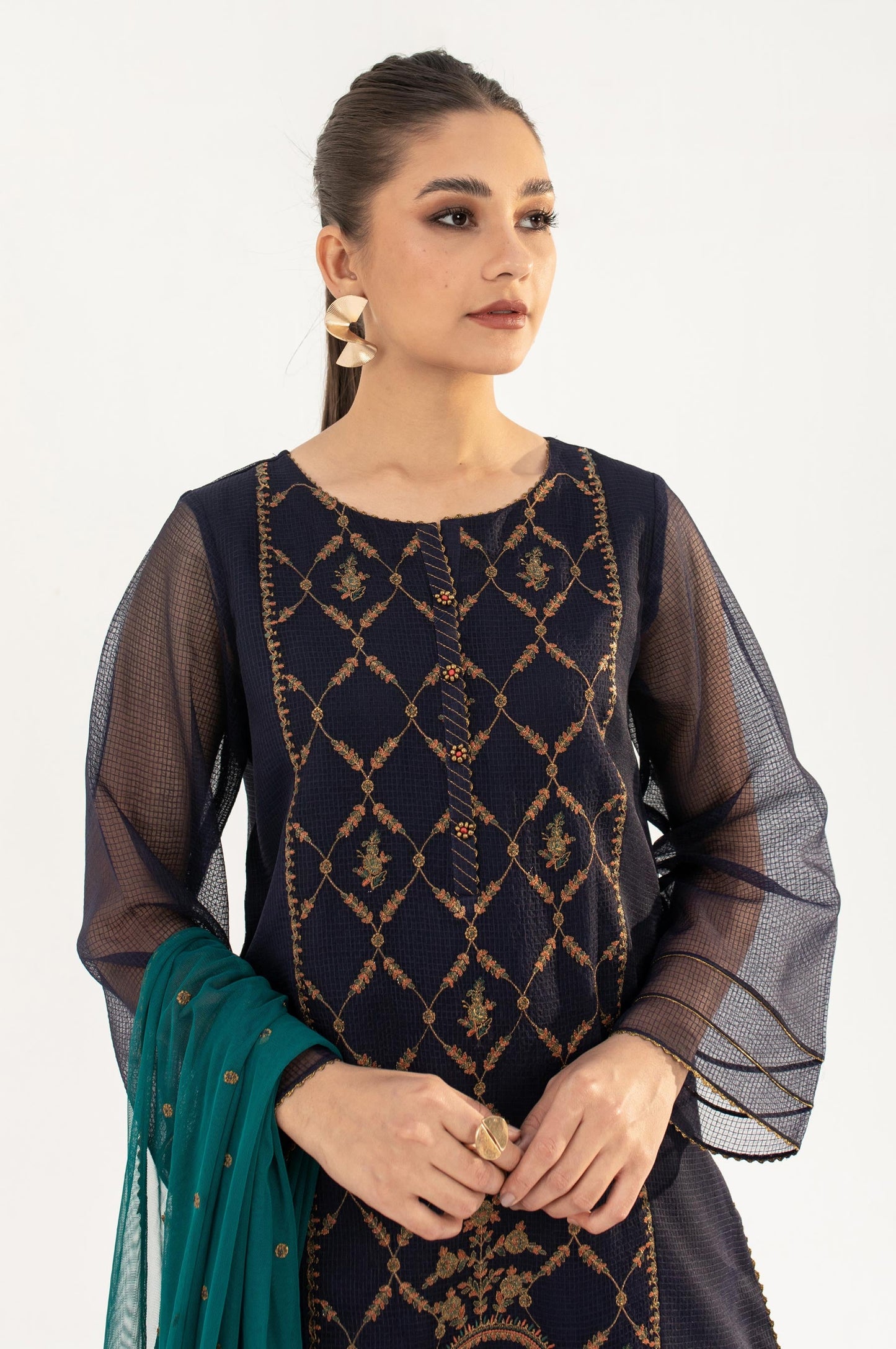 Stitched 3 Piece Textured Organza Outfit