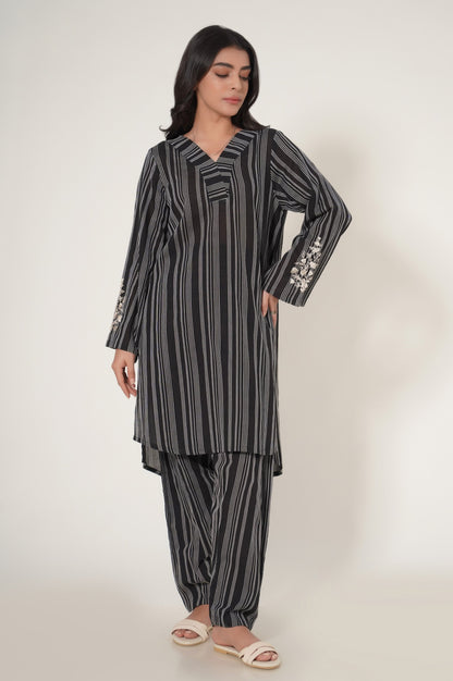 Stitched 2 Piece Yarn Dyed Embroidered Suit