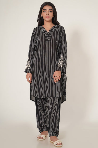 Stitched 2 Piece Yarn Dyed Embroidered Suit