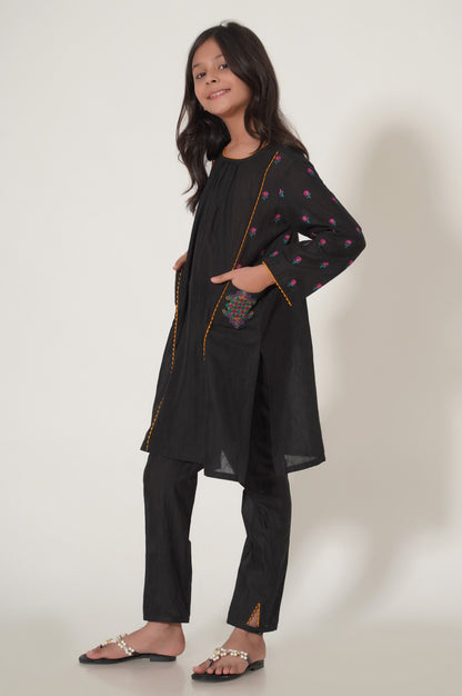 Stitched 2 Piece Embroidered Cotton Neps Suit