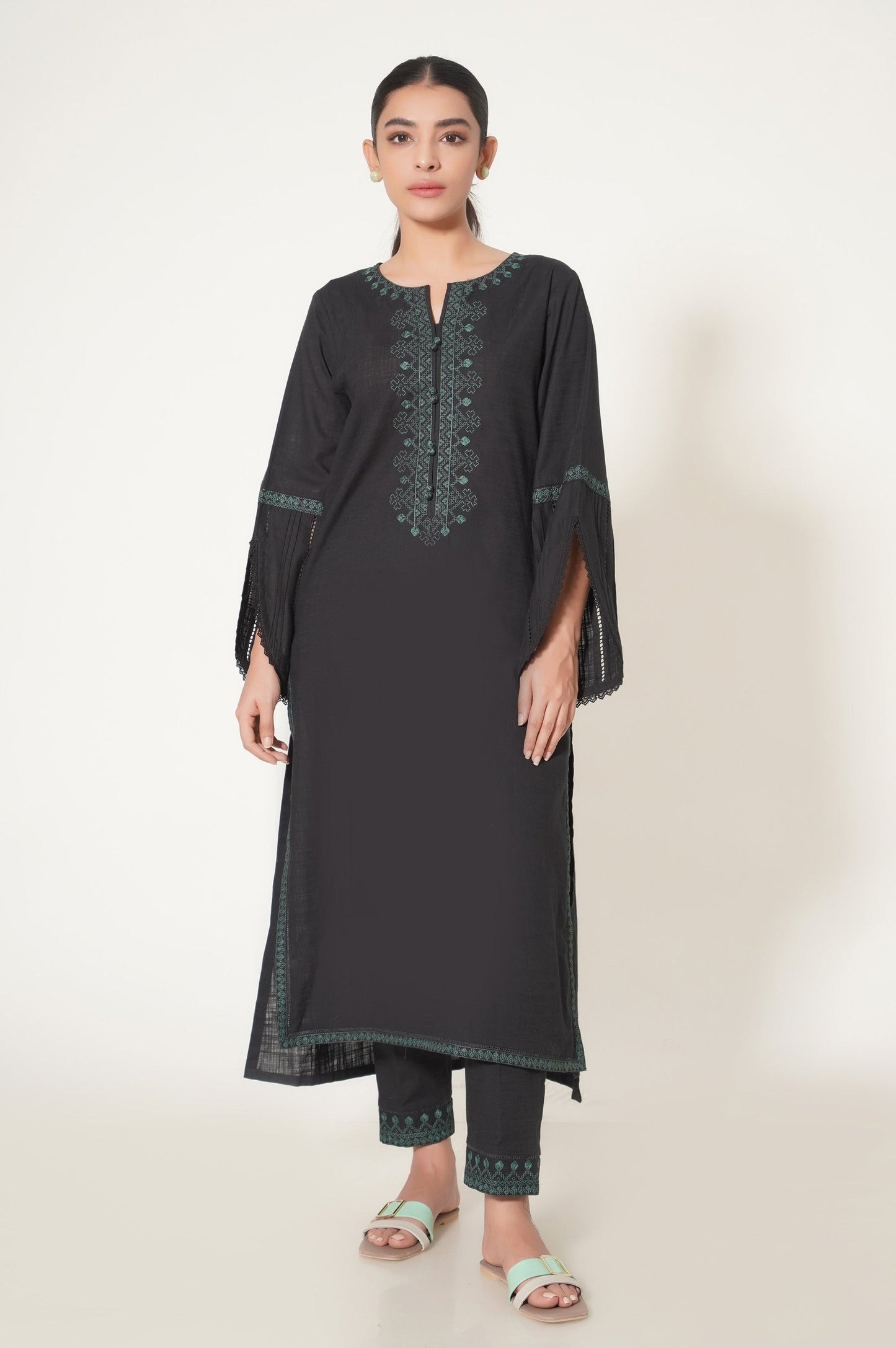 Stitched 2 Piece Both Side Slub Embroidered Suit