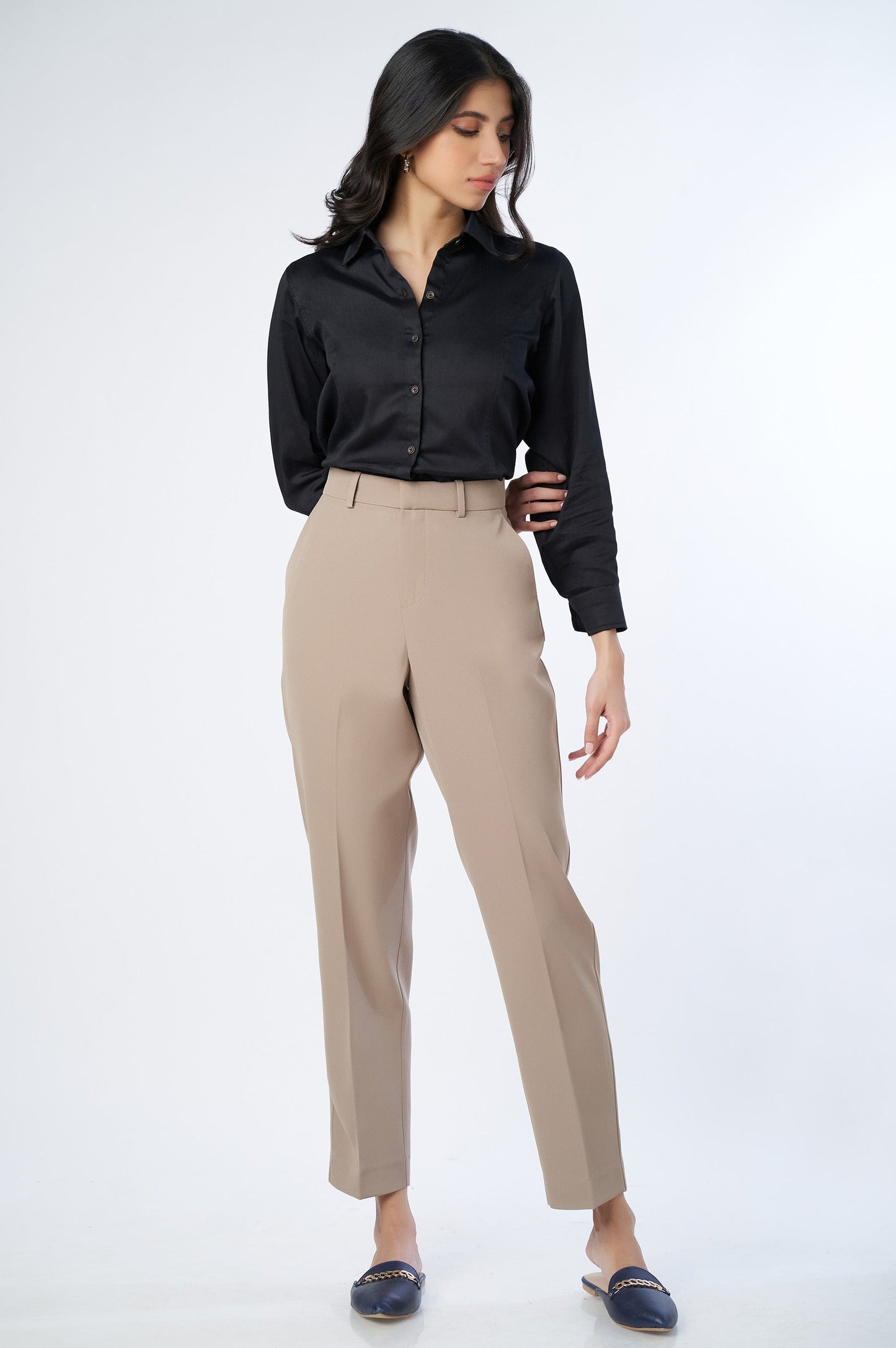 Straight Fit Formal Pants - Beige
