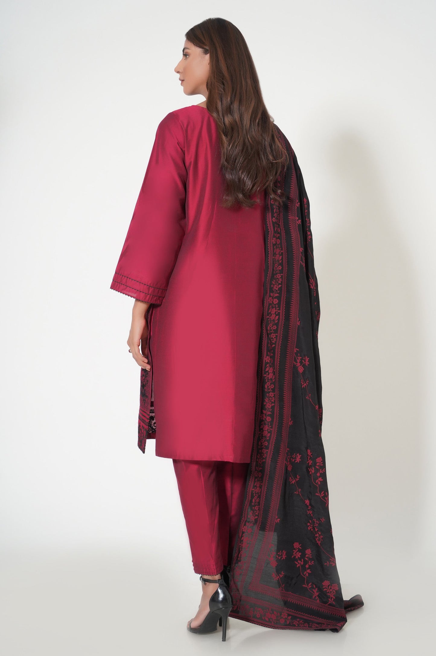 Stitched 3 Piece Embroidered Cotton Silk Outfit