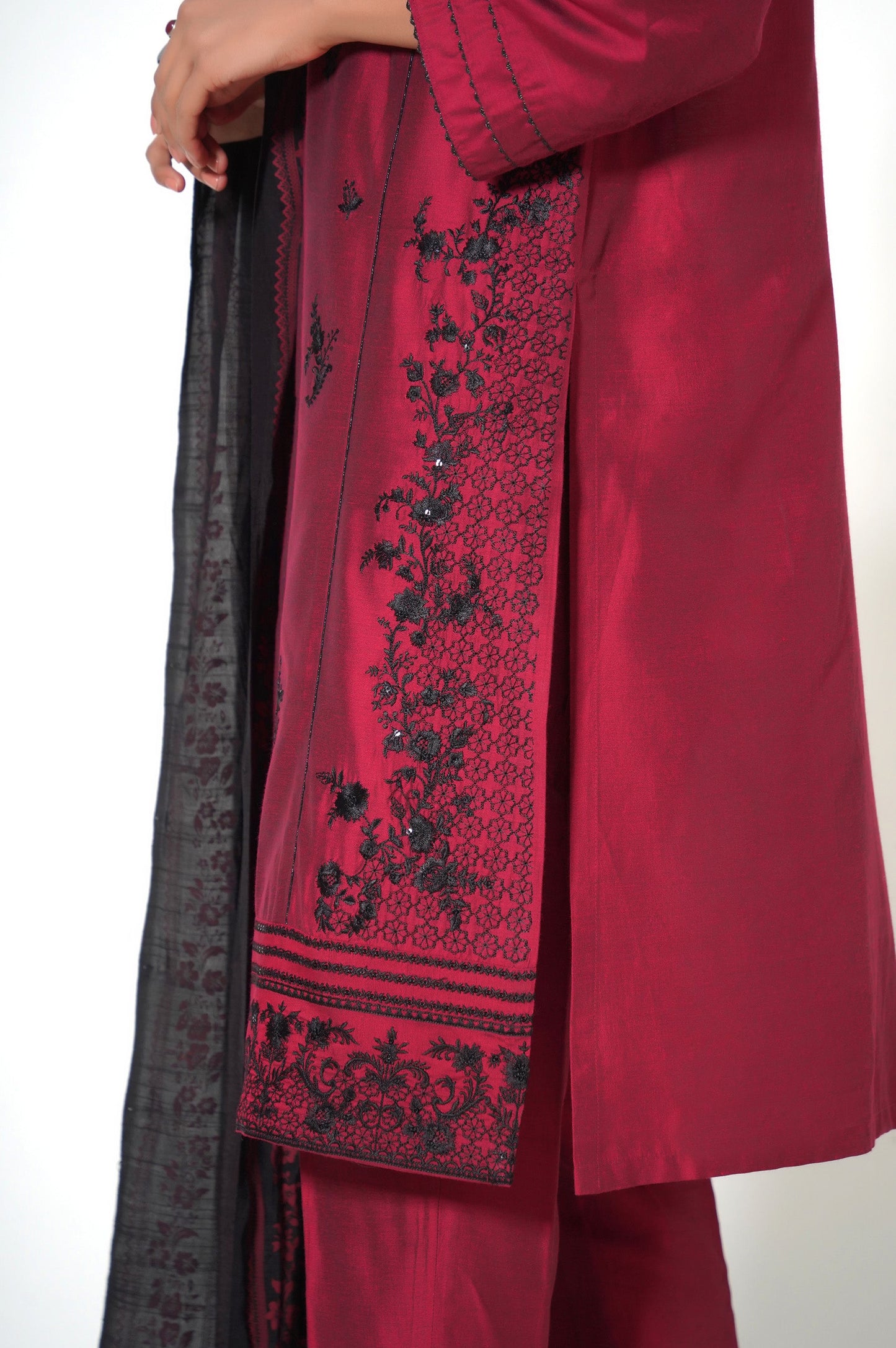 Stitched 3 Piece Embroidered Cotton Silk Outfit