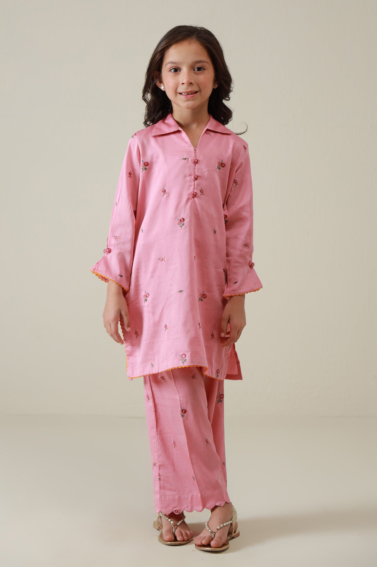 Stitched 2 Piece Embroidered Cotton Satin Suit