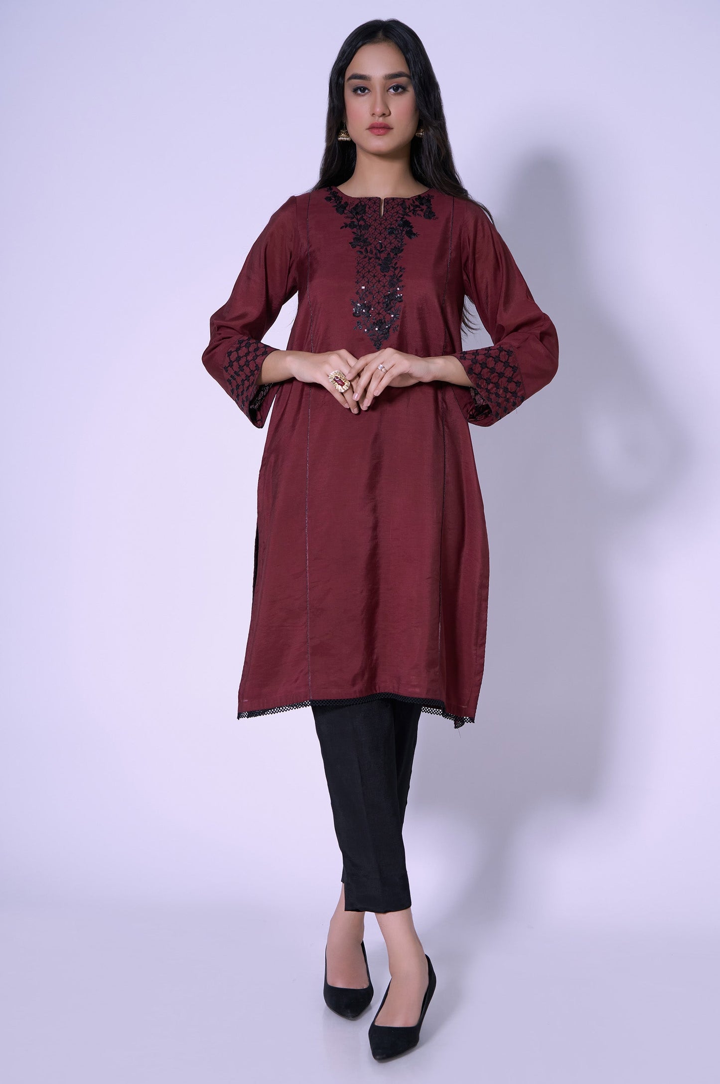 Stitched 1 Piece Paper Cotton Sequin Embroidered Shirt