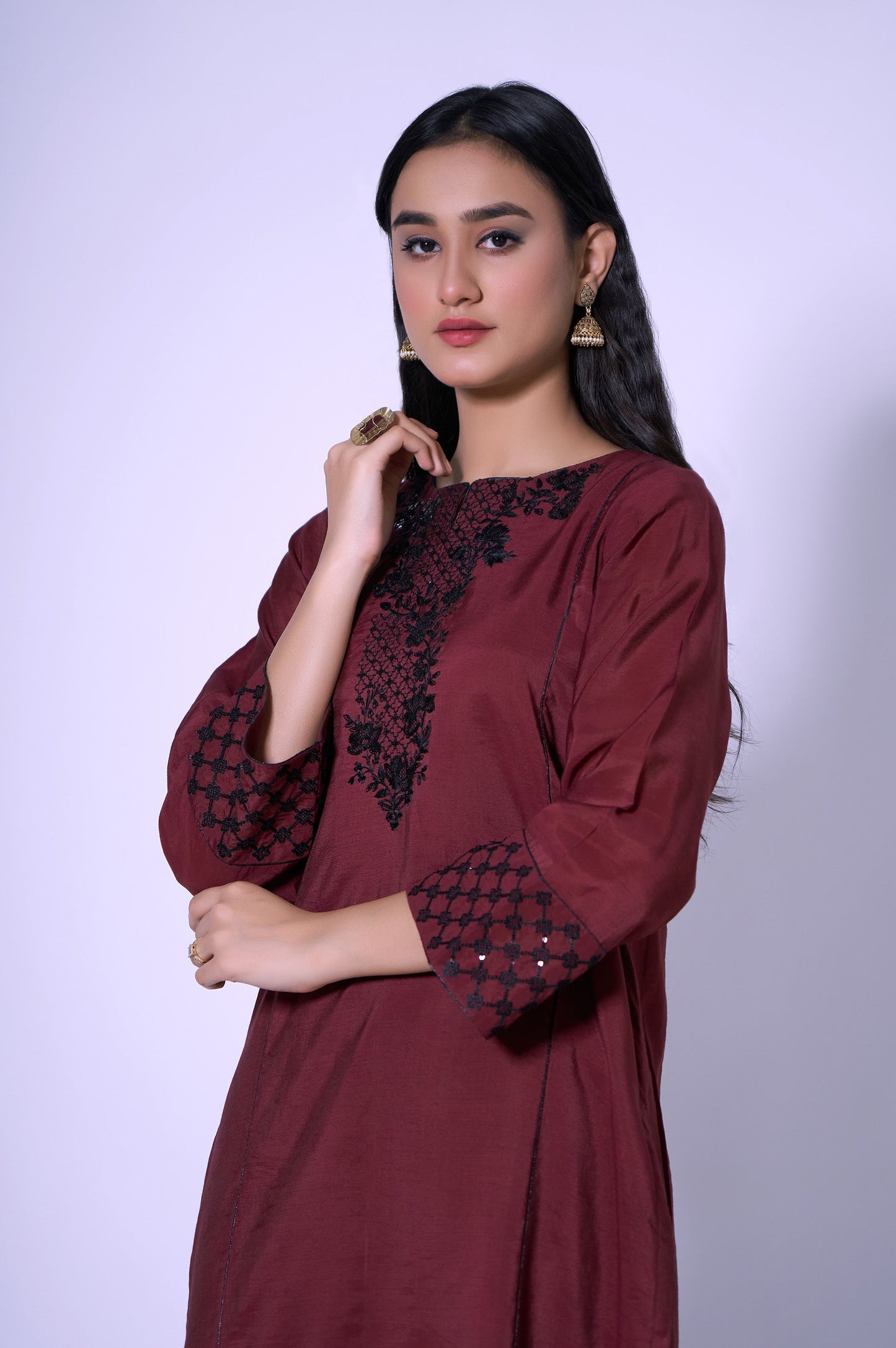 Stitched 1 Piece Paper Cotton Sequin Embroidered Shirt