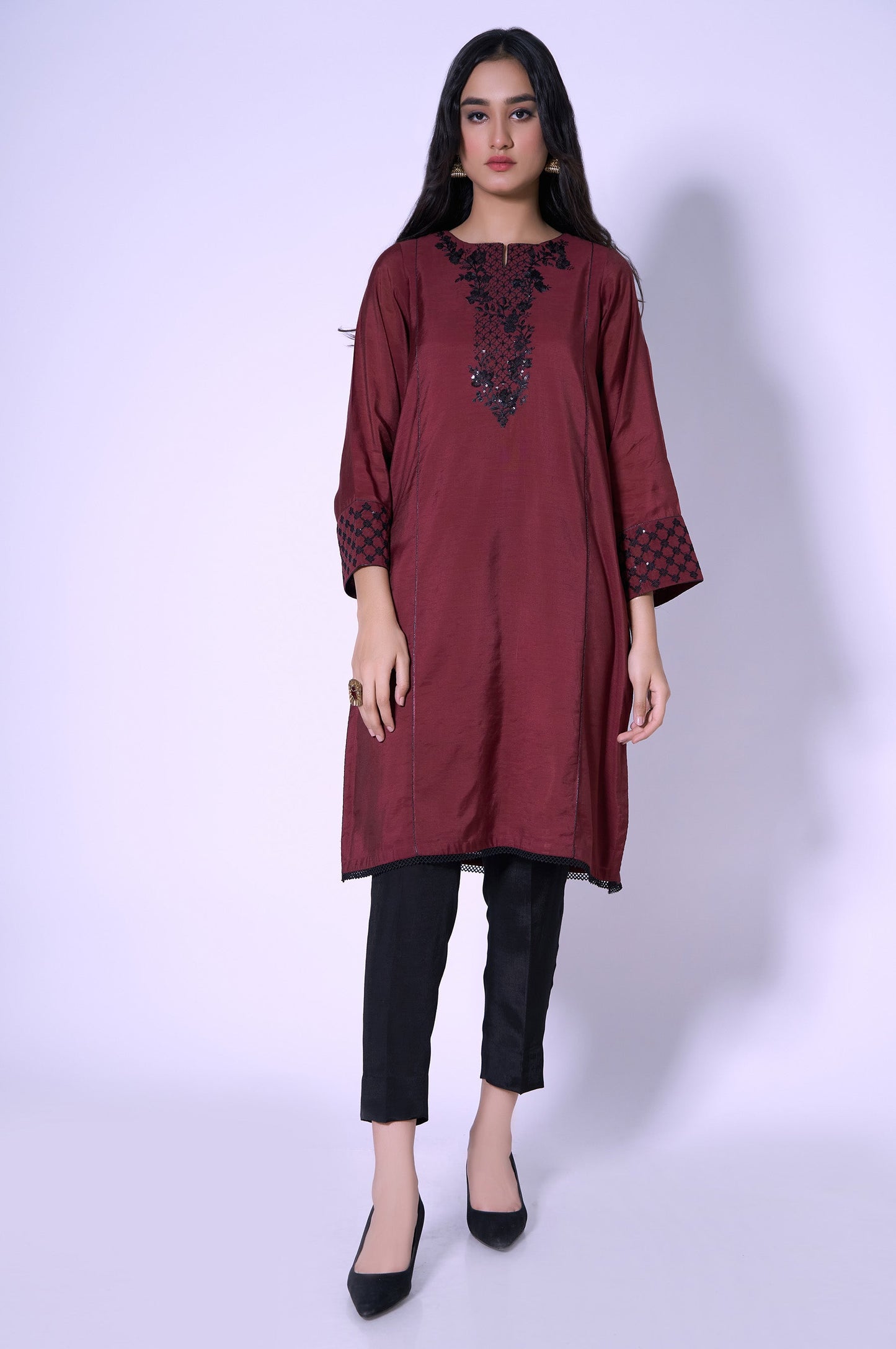 Stitched 1 Piece Paper Cotton Sequin Embroidered Shirt