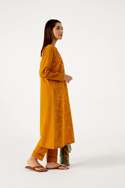 Stitched 3 Piece Dyed Doria Lawn with Chiffon Suit