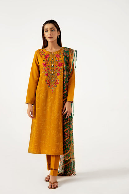 Stitched 3 Piece Dyed Doria Lawn with Chiffon Suit