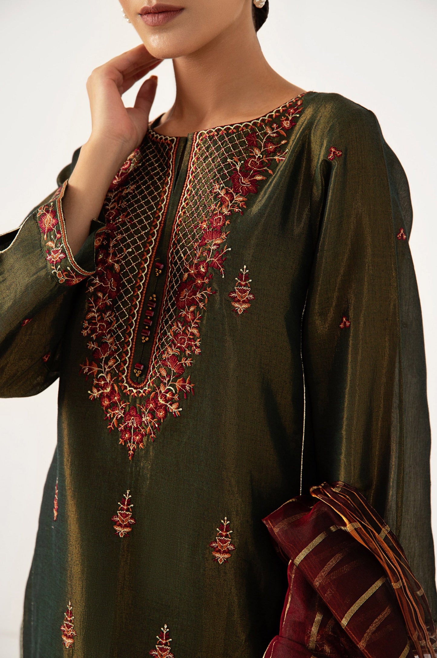 Stitched 3 Pieces Cotton Mysuri Embroidered Suit.