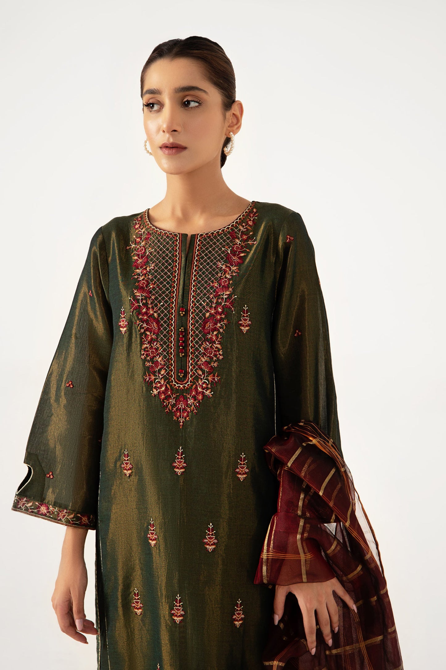 Stitched 3 Pieces Cotton Mysuri Embroidered Suit.