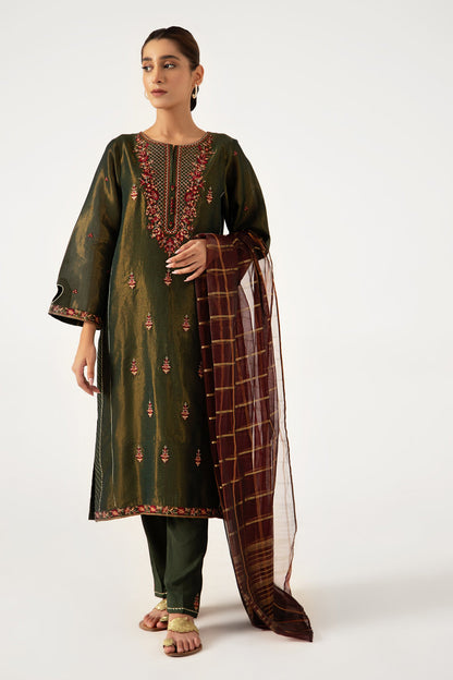 Stitched 3 Pieces Cotton Mysuri Embroidered Suit.