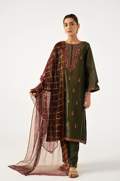 Stitched 3 Pieces Cotton Mysuri Embroidered Suit.