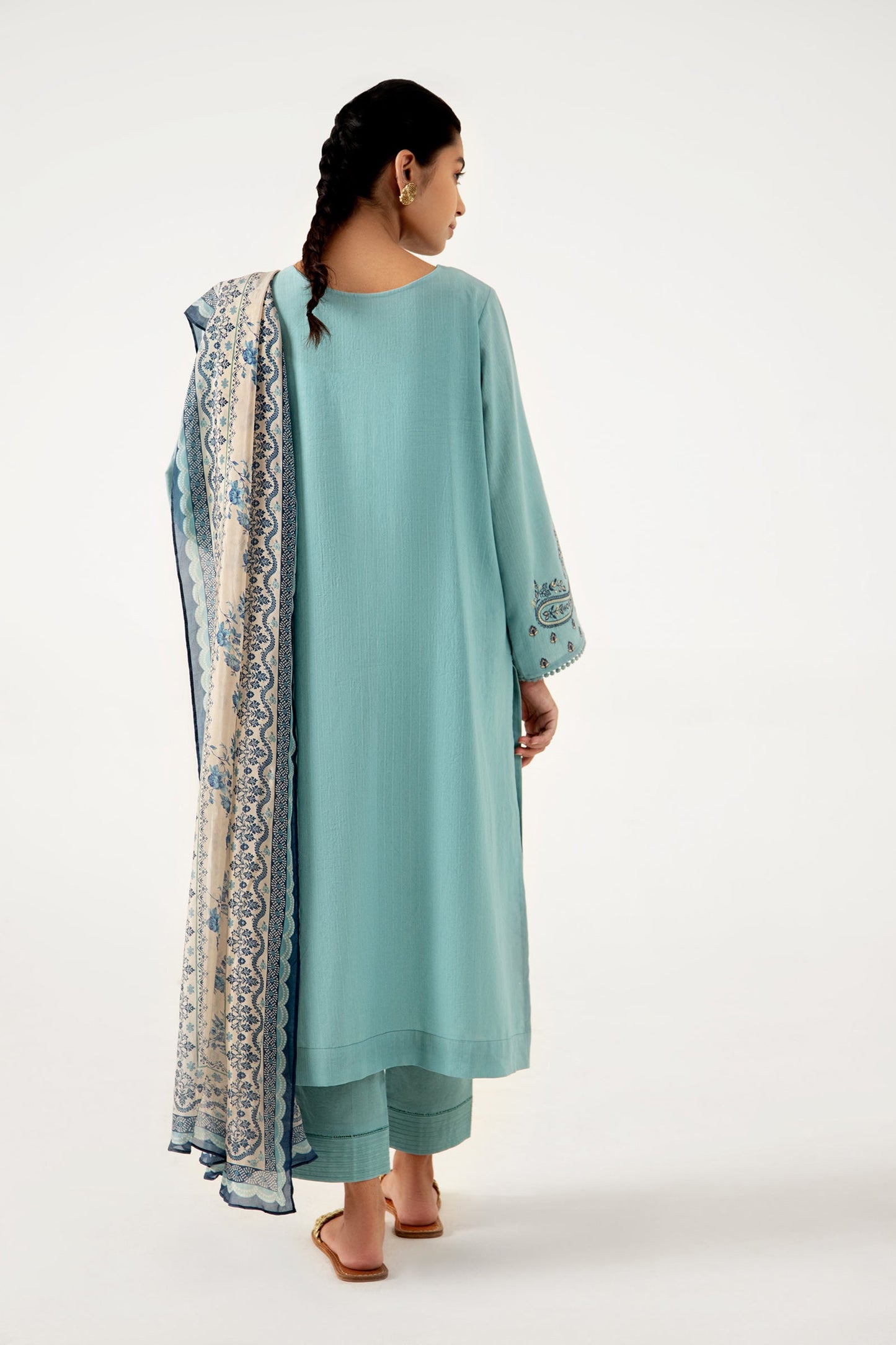 Stitched 3 Piece Dyed Doria Lawn with Tissue Silk Suit