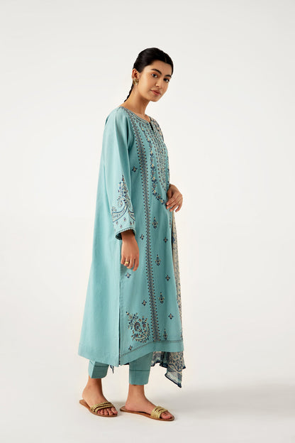 Stitched 3 Piece Dyed Doria Lawn with Tissue Silk Suit