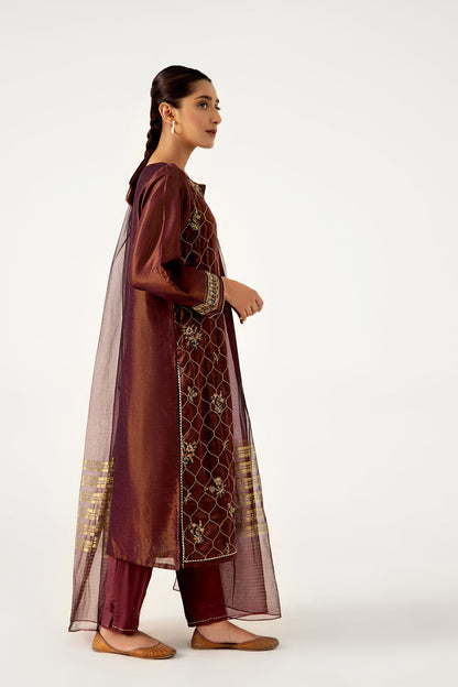 Stitched 3 Piece Cotton Mysuri Embroidered Suit.