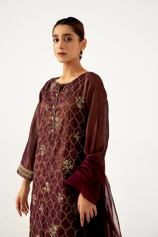 Stitched 3 Piece Cotton Mysuri Embroidered Suit.