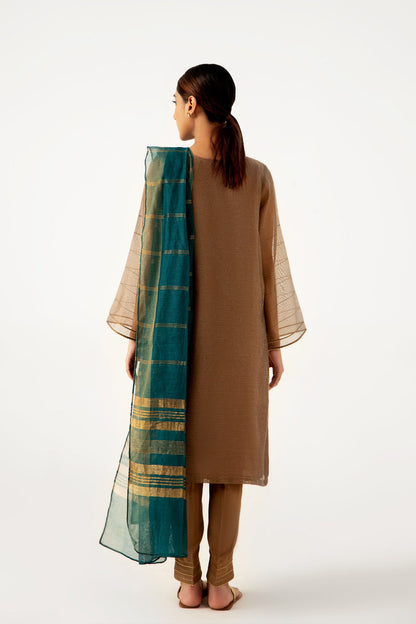 Stitched 3 Pieces Khaddi Net Outfit