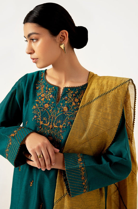 Stitched 3 Piece Cotton Net Embroidered Suit