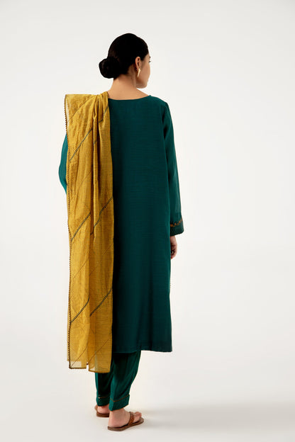 Stitched 3 Piece Cotton Net Embroidered Suit