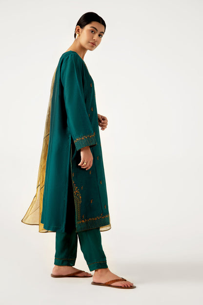 Stitched 3 Piece Cotton Net Embroidered Suit