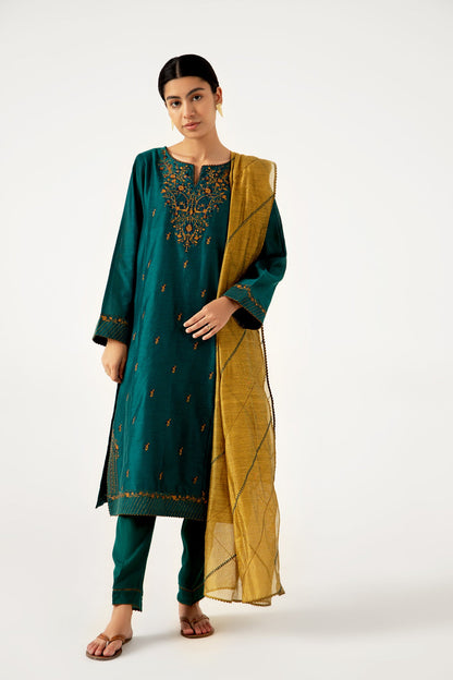 Stitched 3 Piece Cotton Net Embroidered Suit