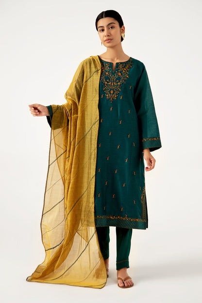Stitched 3 Piece Cotton Net Embroidered Suit