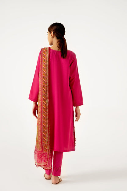 Stitched 3 Piece Dyed Doria Lawn with Chiffon Suit