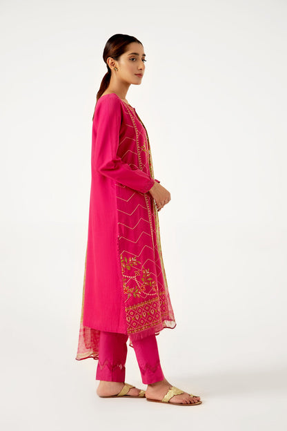 Stitched 3 Piece Dyed Doria Lawn with Chiffon Suit