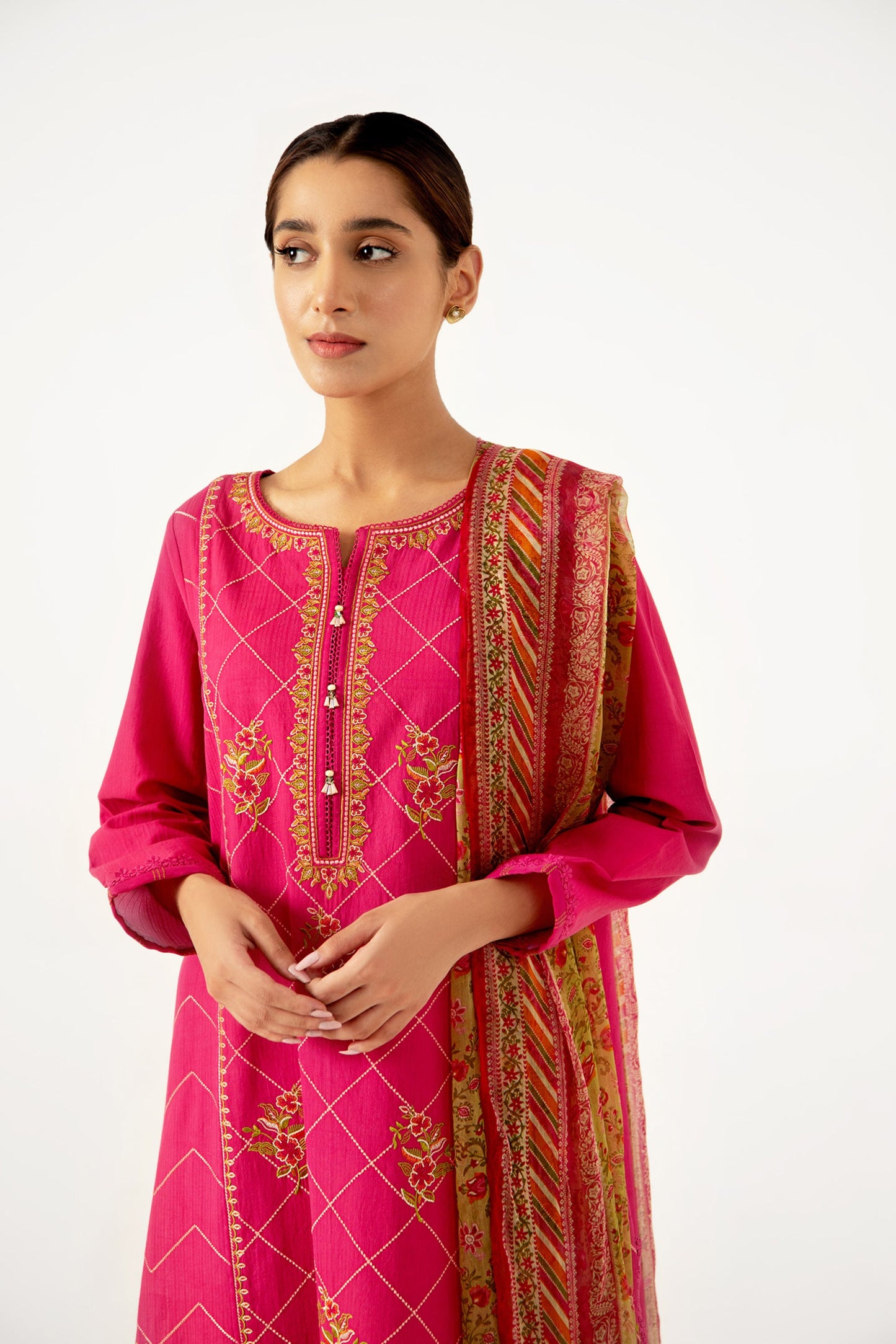 Stitched 3 Piece Dyed Doria Lawn with Chiffon Suit