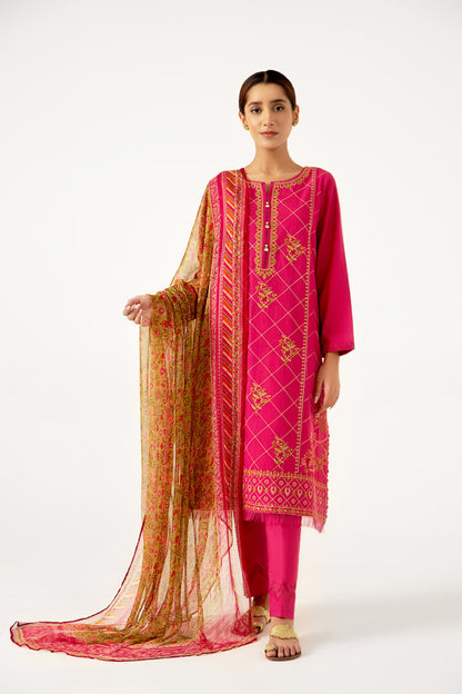 Stitched 3 Piece Dyed Doria Lawn with Chiffon Suit