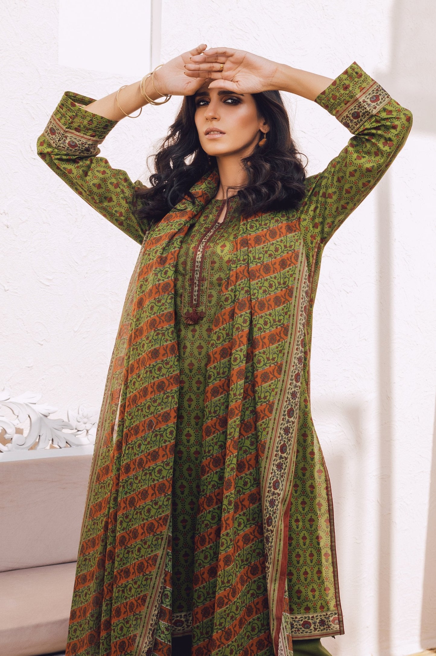 Stitched 3 Piece Printed Lawn Suit with Cotton Net Dupatta