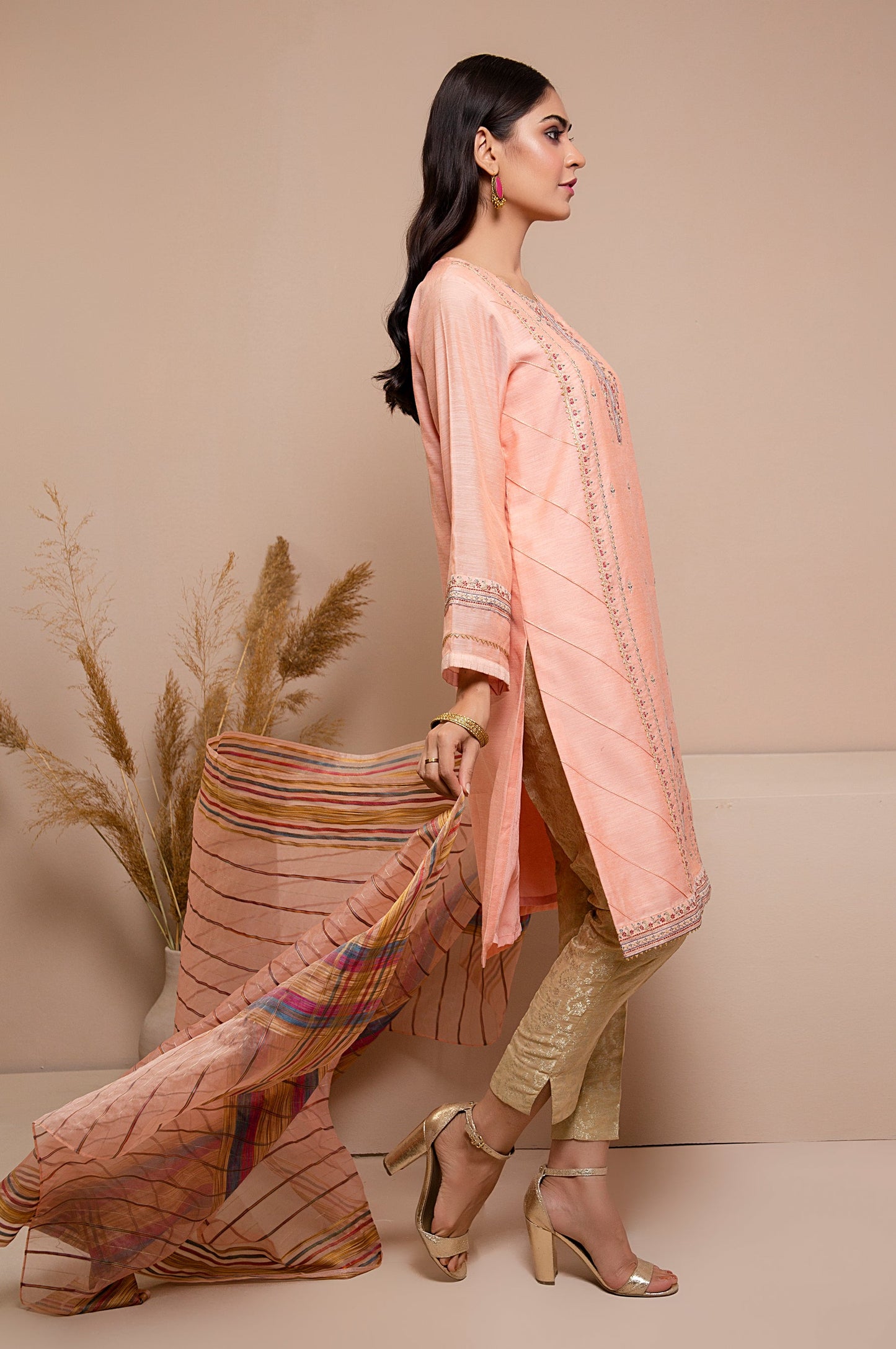 Stitched 2 Piece Staple Embroidered Shirt with Organza Dupatta