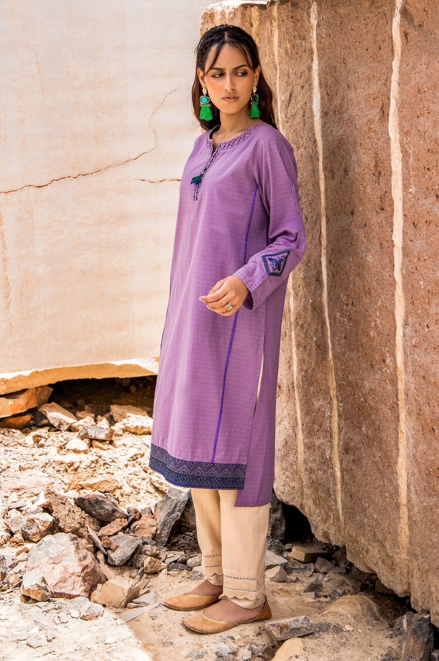 Stitched 1 Piece Embroidered Yarn Dyed Shirt