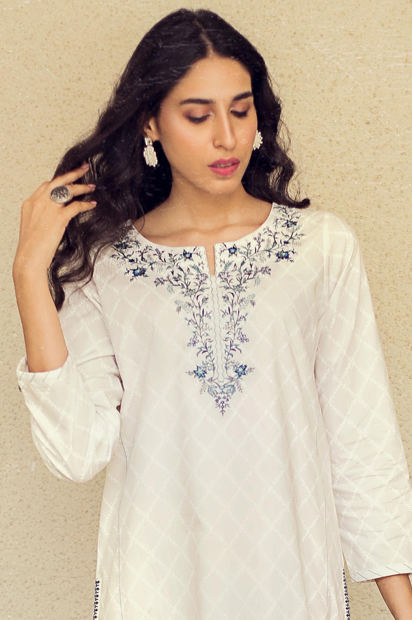 Stitched 1 Piece Embroidered White Paste Shirt